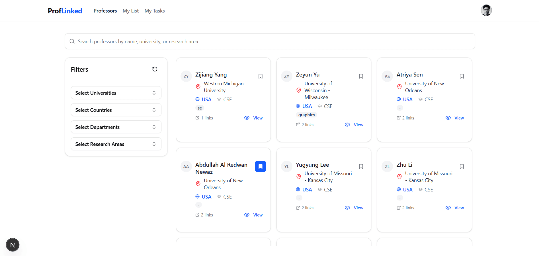 Professor Search Interface